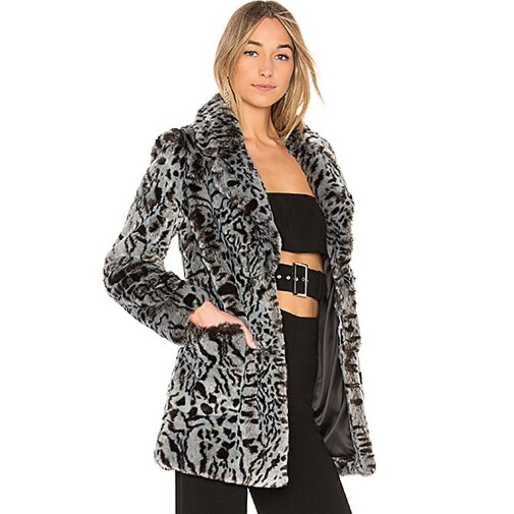 Lovers and Friends‎ Size Small Gray Jacket Coat Faux Fur Animal Print